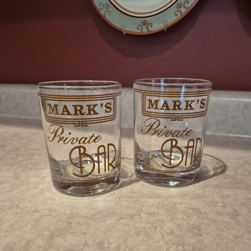 Lot Of 2 Houze Lowball Glasses, Mark's Private Bar Tumblers